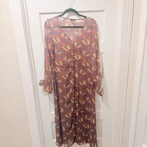 Button-Front Maxi Dress in Rust Floral Print